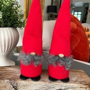 Red Gnomes Christmas Holiday Decor ornaments with Gray Beards set of 2